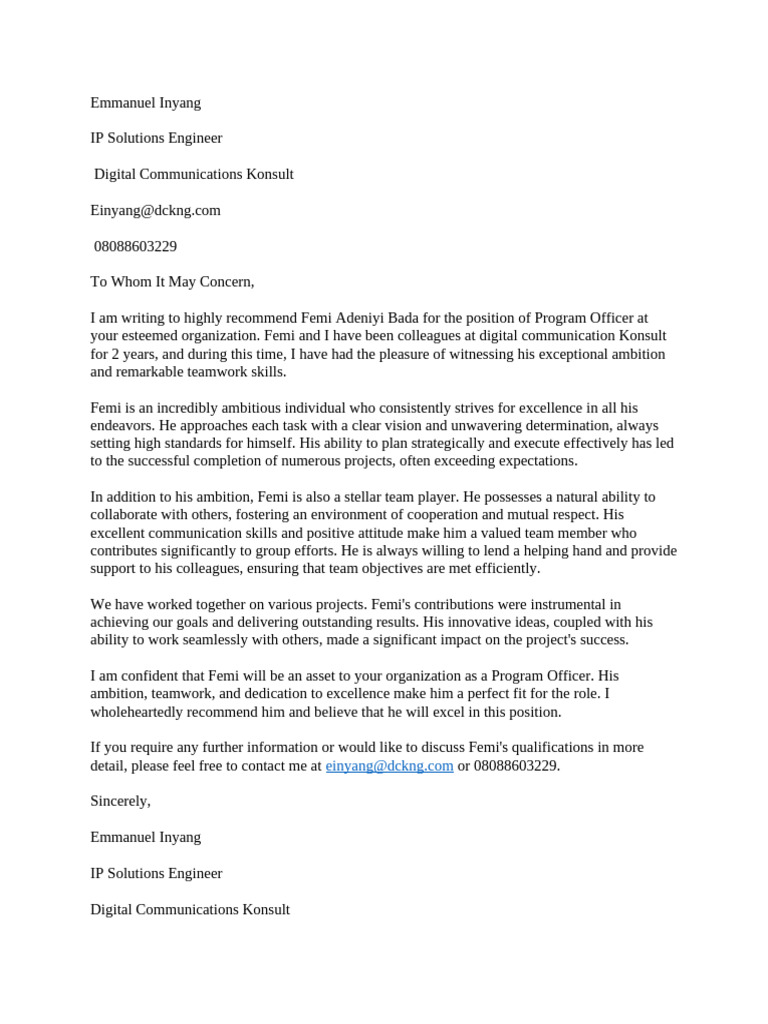 Emma Reference Letter | PDF