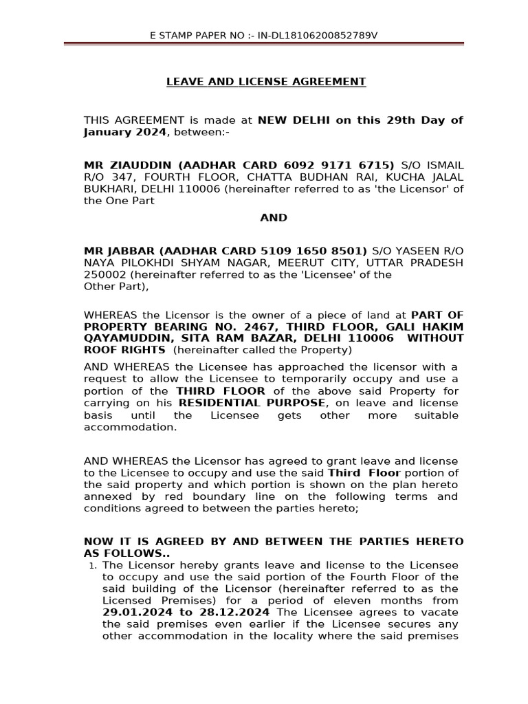 A Specimen of Leave and License Agreement | PDF | License | Civil Law ...