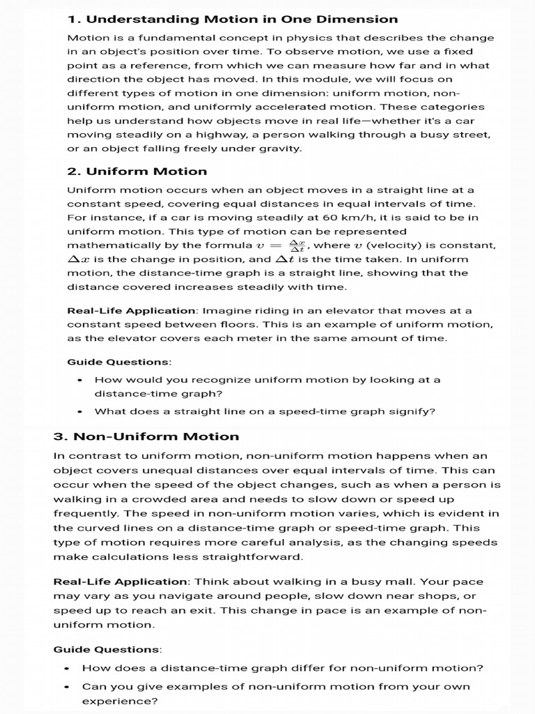 Motion in One Dimension | PDF