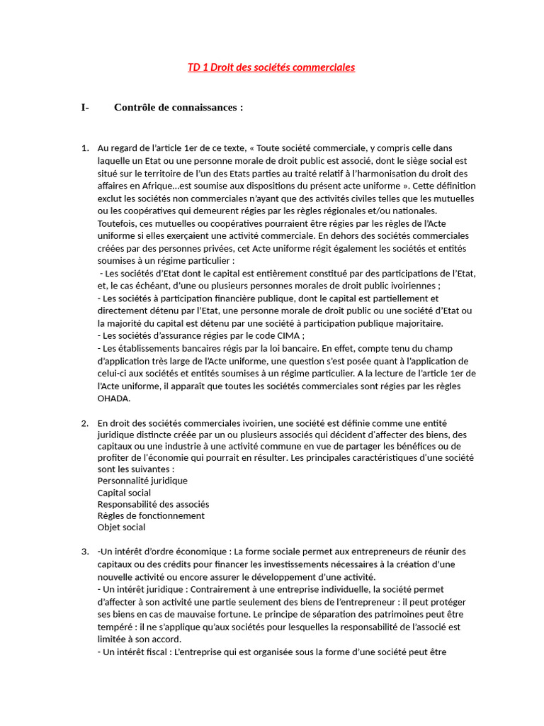 TD1 DT Des So. Comm. | PDF | Business | Entreprise individuelle