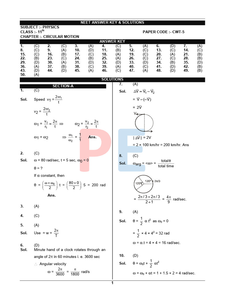 NEET Physics Circular Motion Solutions | PDF | Acceleration | Physical ...