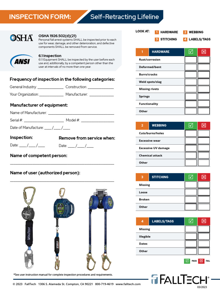 Self-Retracting Lifeline Inspection Form | PDF | Building Engineering ...