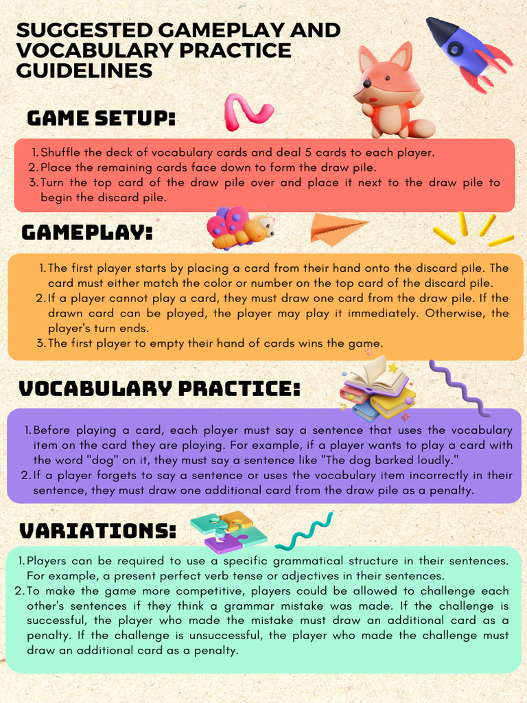 Vocabulary Card Game Guidelines | PDF | Ephemera | Playing Cards