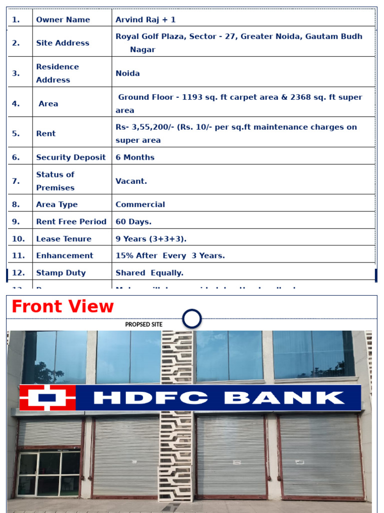 HDFC Bank Lease Agreement Details | PDF