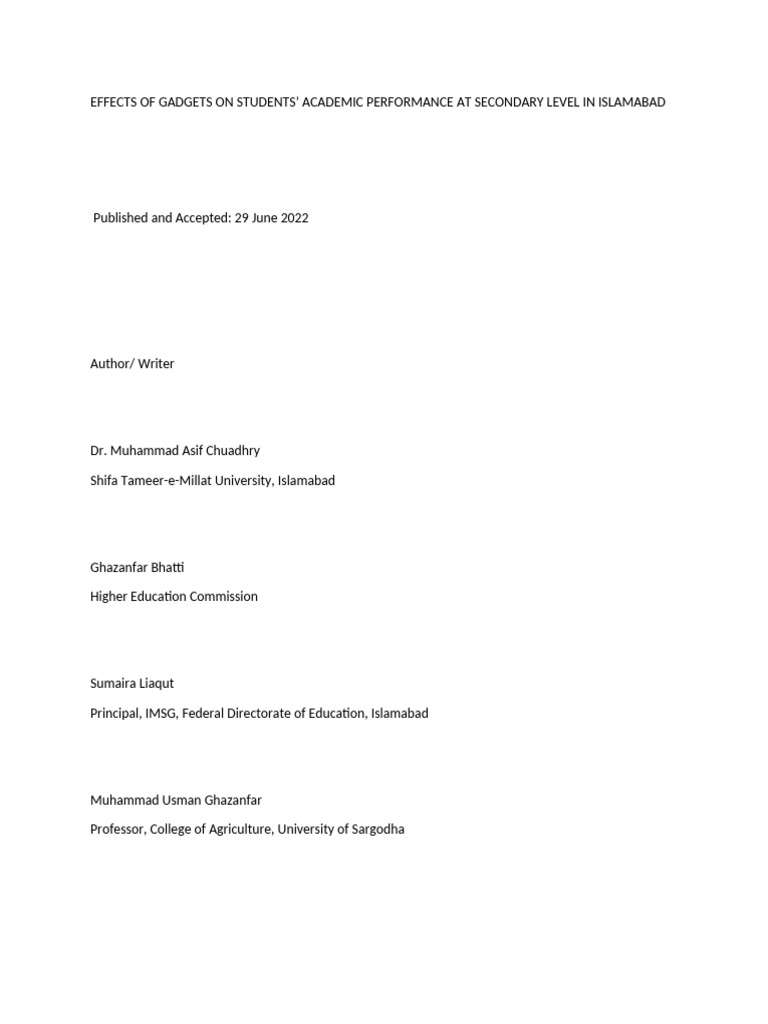 Impact of Gadgets on Students' Grades | PDF | Psychological Concepts ...
