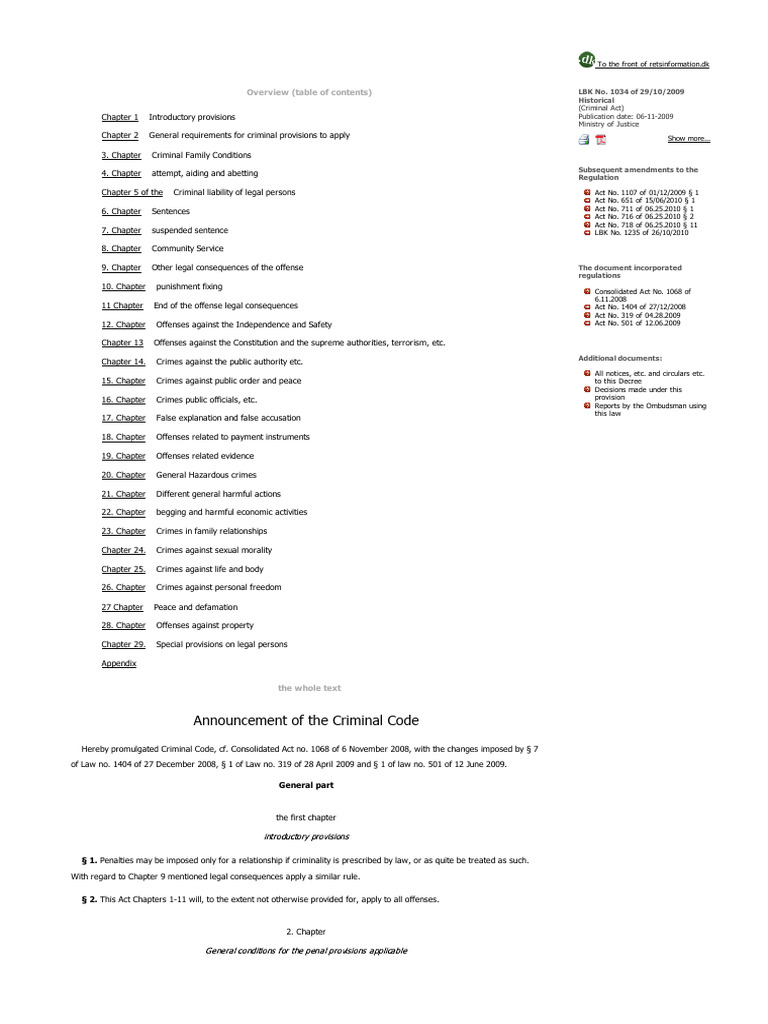 Denmark-Criminal-Code (2) | PDF | Probation | Crimes