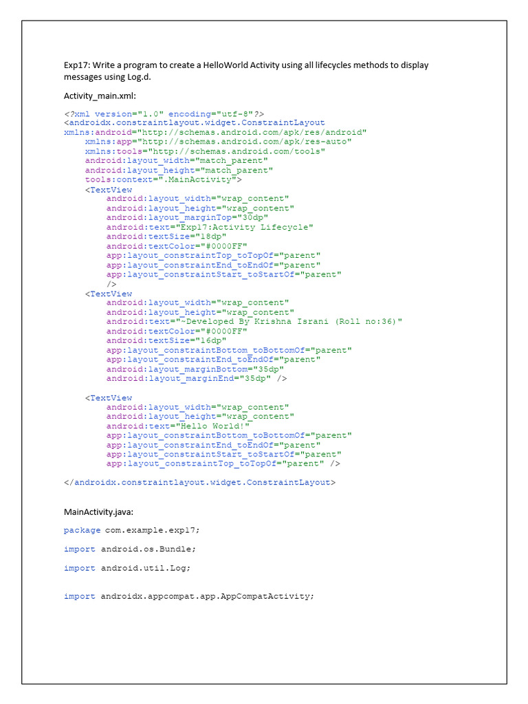 HelloWorld Activity Lifecycle in Android | PDF | Mobile Software ...