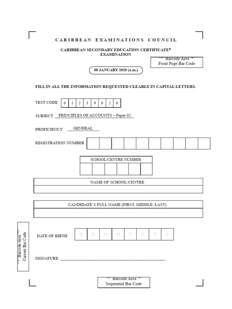 CSEC Principles of Accounts Exam Paper | PDF | Debits And Credits | Barcode