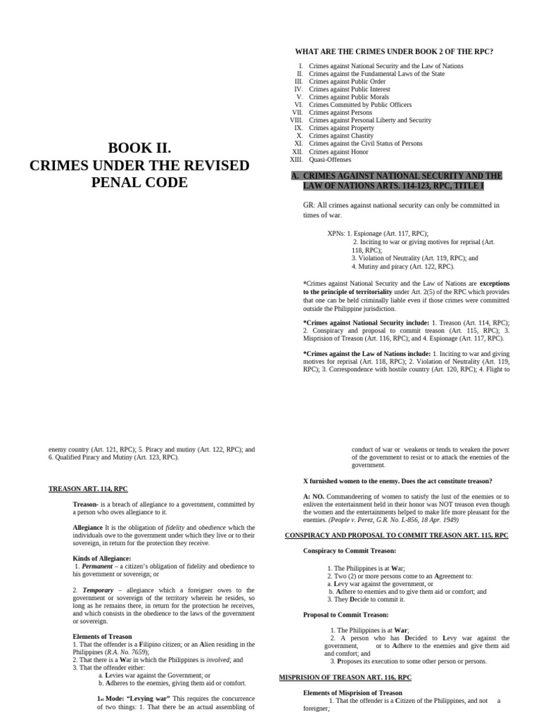 Crimes Under Book II of the RPC | PDF | Crimes | Crime & Violence