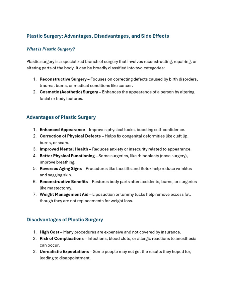 Disadvantages of Plastic Surgery Explained | PDF | Plastic Surgery ...