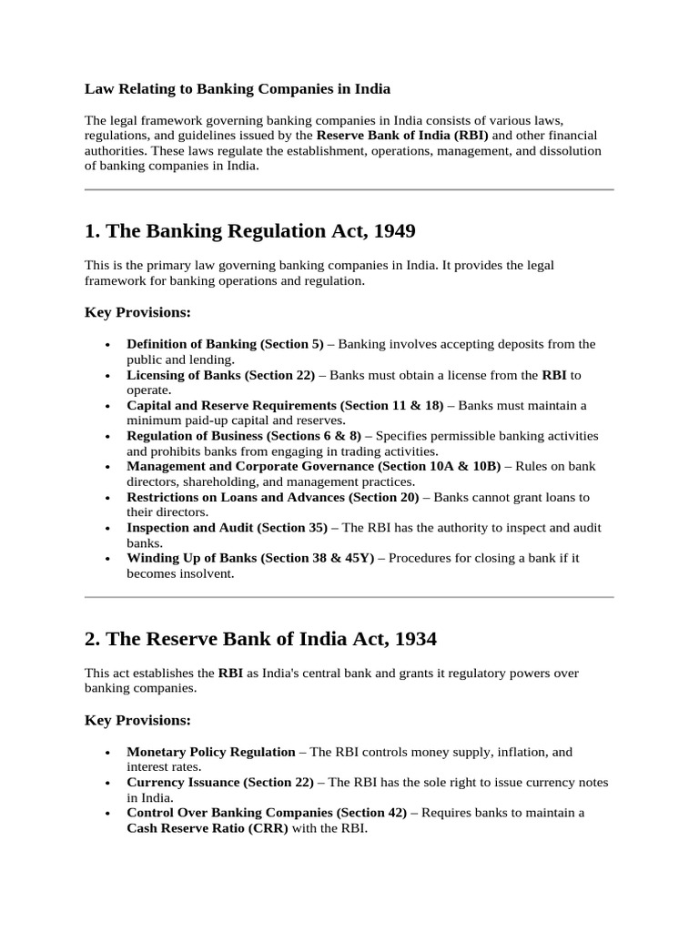 Banking Laws and Regulations in India | PDF | Reserve Bank Of India | Banks