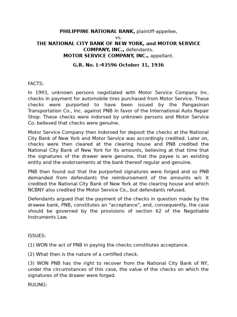 PNB vs. National City Bank: Forged Checks Case | PDF | Negotiable ...