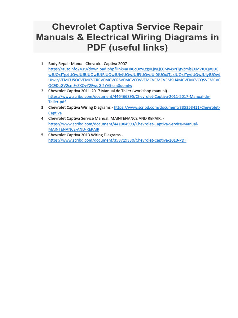 Chevrolet Captiva Service Repair Manuals & Electrical Wiring Diagrams