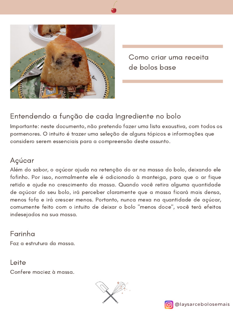 Como Criar Receitas de Bolo Base | PDF | Bolos | Gosto