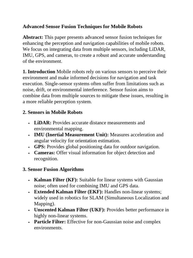 Advanced Sensor Fusion for Mobile Robots | PDF | Lidar | Applied ...