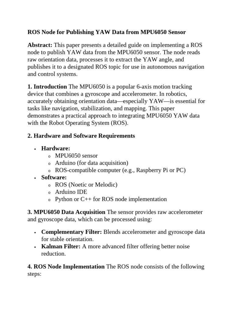 ROS YAW Data Node for MPU6050 | PDF | Computer Science | Computer ...