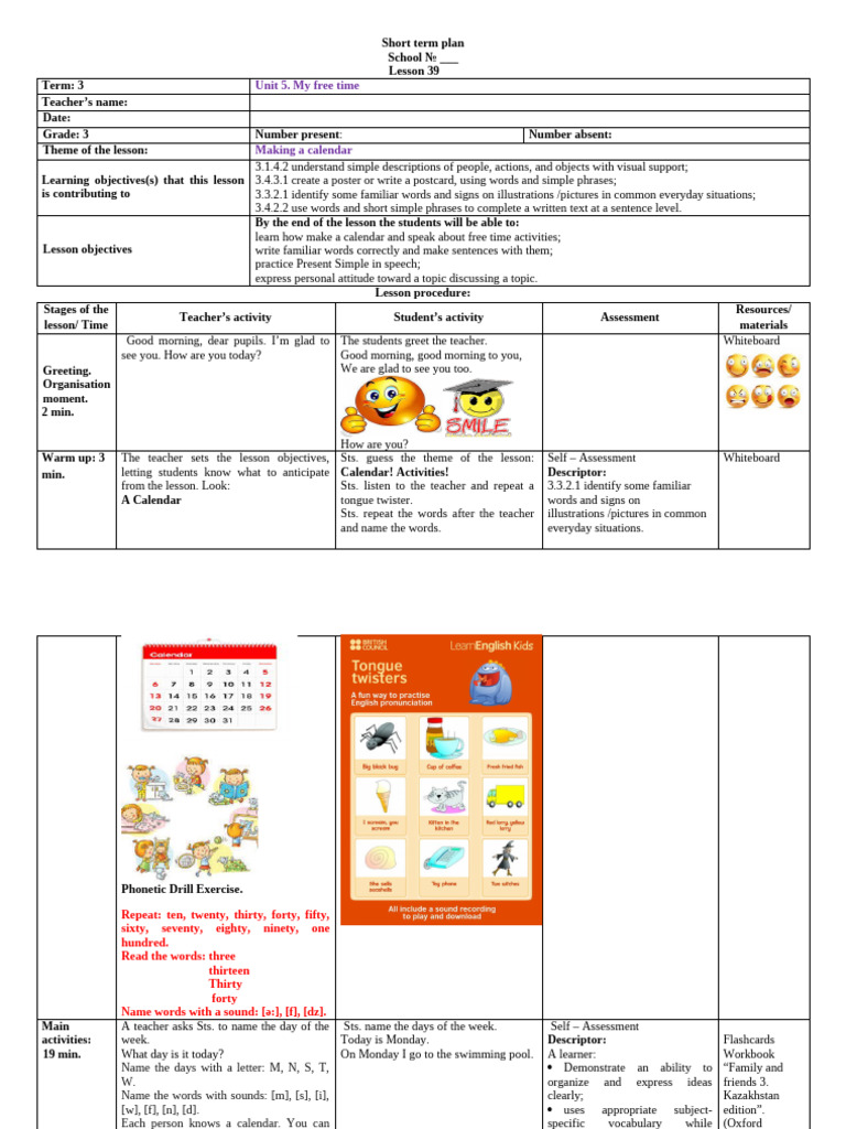 Lesson Plan: Creating a Calendar | PDF | Human Communication | Learning