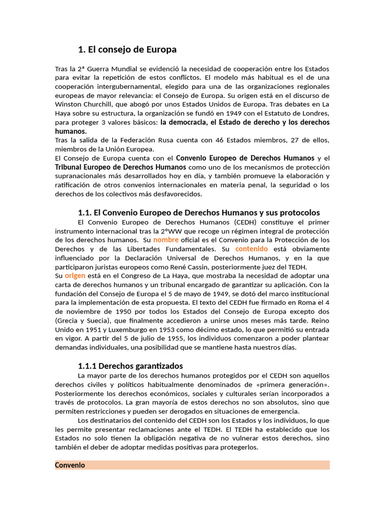 Consejo de Europa y Derechos Humanos | PDF | Convenio europeo de ...