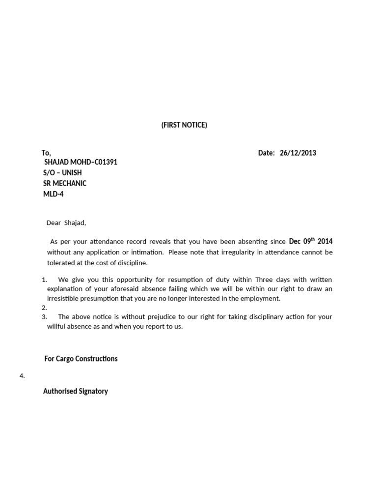 Employee Absence Notification Letters | PDF