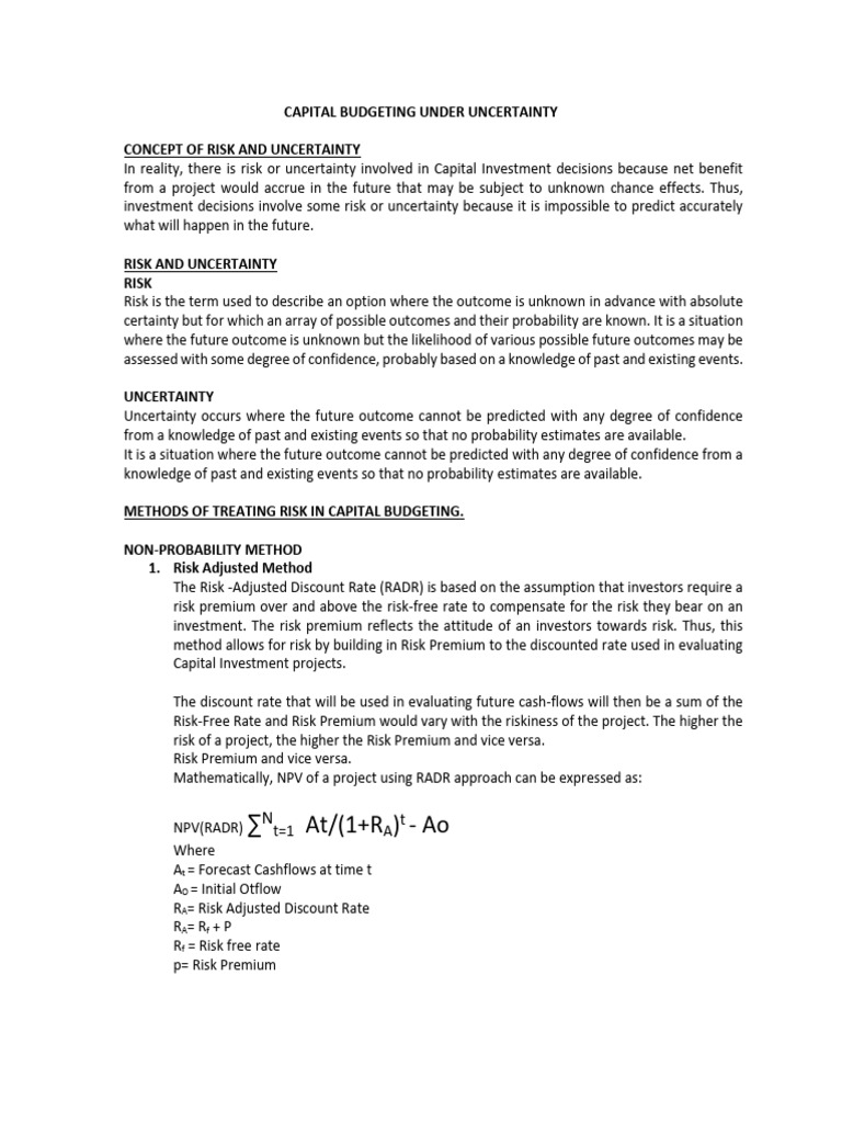 Lecture Notes On CAPITAL BUDGETING UNDER UNCERTAINTY | PDF | Net ...