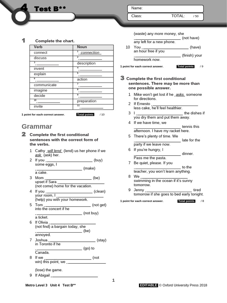 Metro Level 3 Unit 4 Test B Worksheet | PDF | Language Mechanics ...