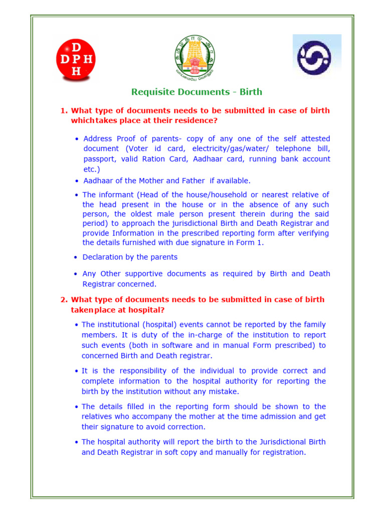 Birth and Death Registration Documents | PDF | Identity Document ...