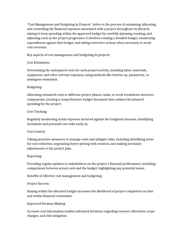 Cost Management in Project Budgeting | PDF | Cost Accounting | Budget