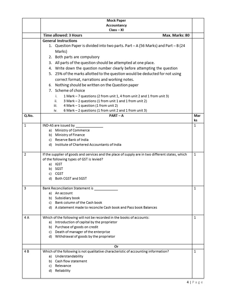 Mock Accountancy Paper 2024-25 | PDF | Debits And Credits | Expense