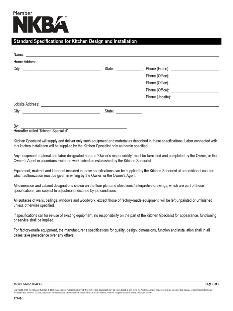 Standard Specifications Kitchen Design Installation | PDF | Countertop ...