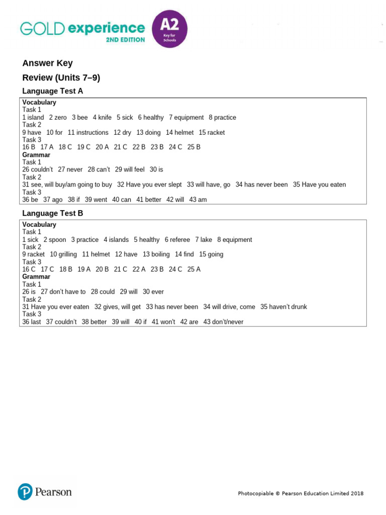 Gold Exp A2 U7to9 Review AK | PDF