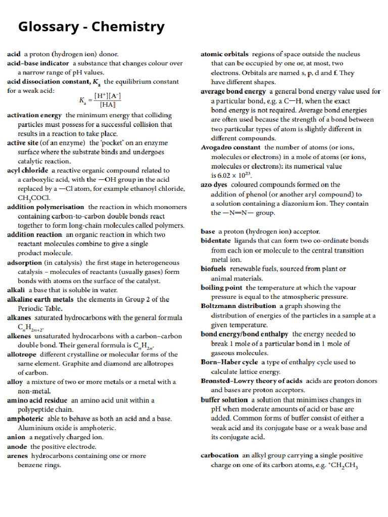 Chemistry Glossary of Key Terms | PDF | Chemical Reactions | Chemical Bond