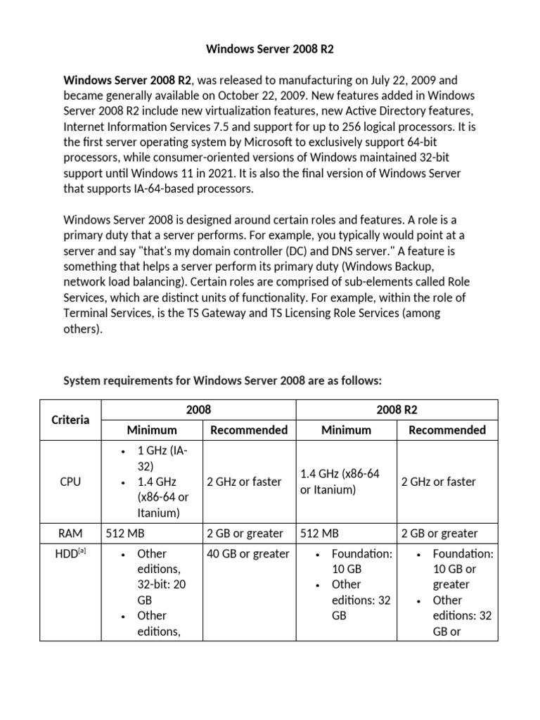 Windows Server 2008 R2 Overview and Specs | PDF | Windows Server 2008 ...