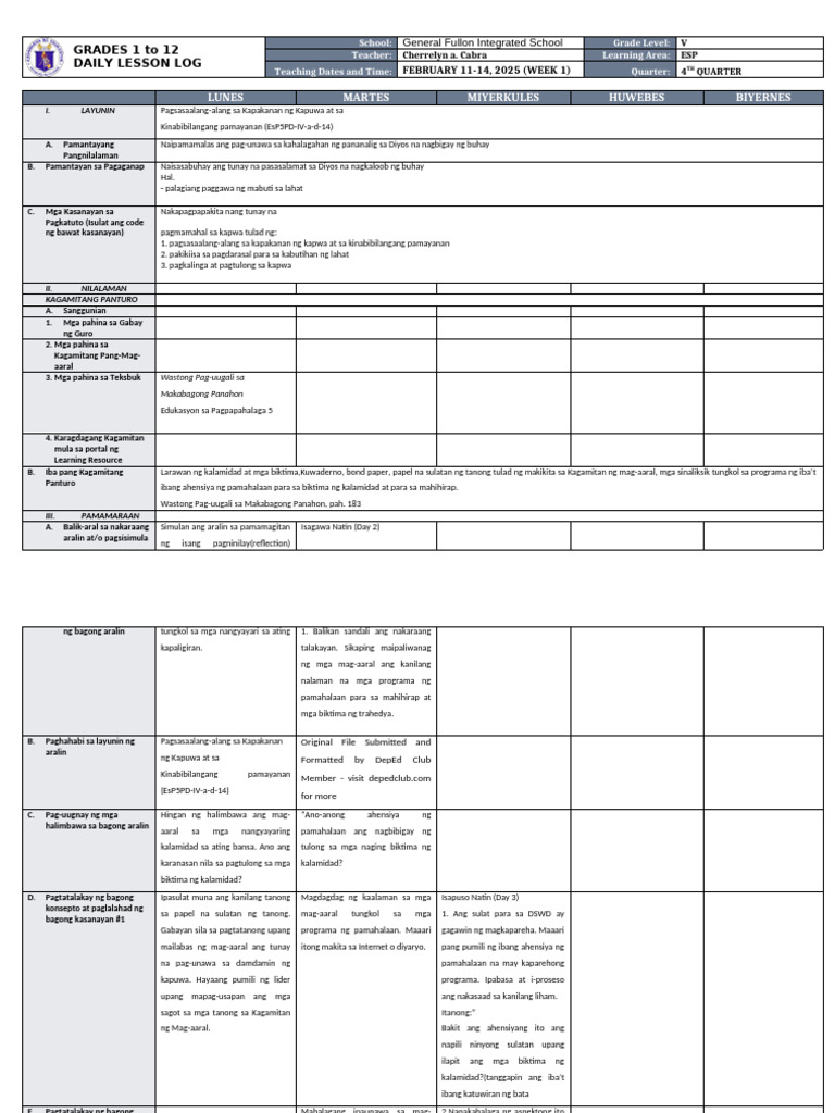 DLL - Esp 5 - Q4 - W1 | PDF
