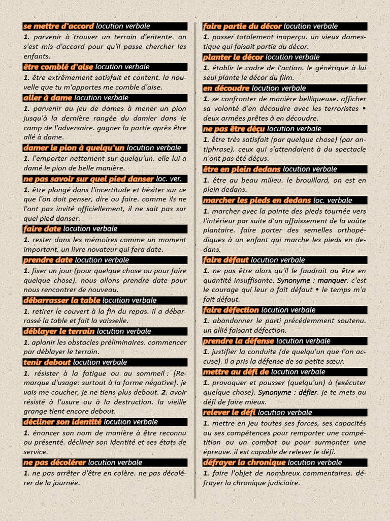 Liste de locutions verbales en français | PDF