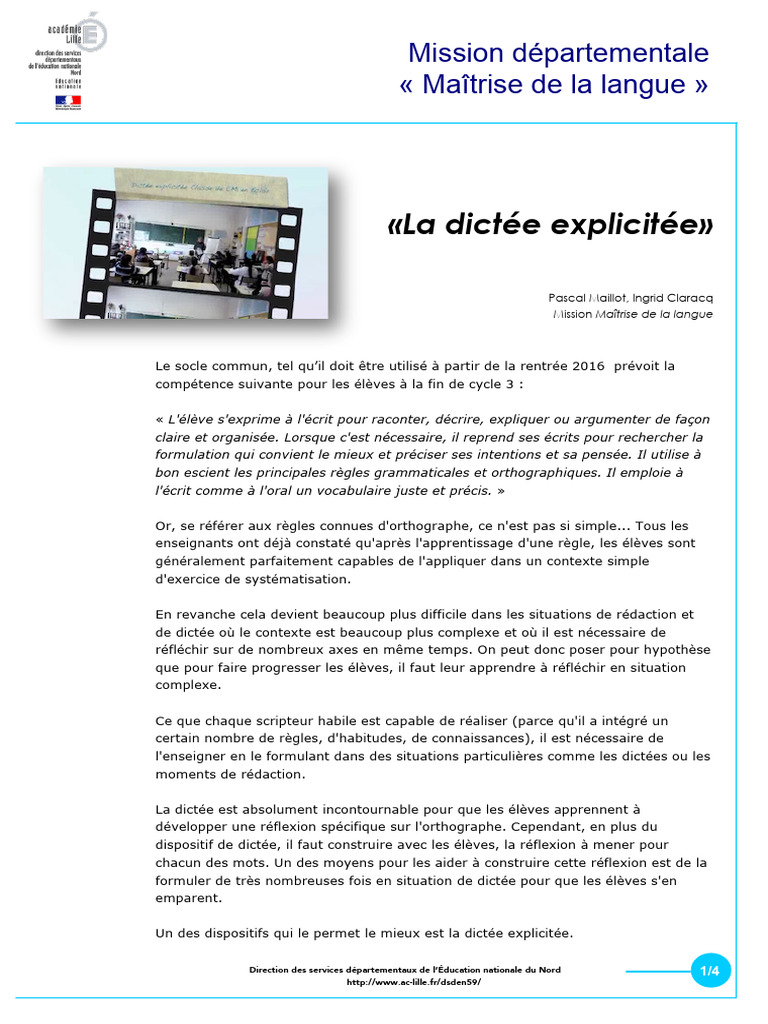La dictée explicitée en classe | PDF | Linguistique