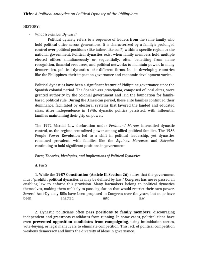 Political Dynasties in the Philippines | PDF | Democracy | Political ...