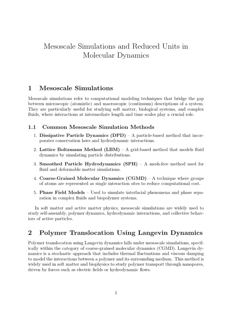 Mesoscale Simulations | PDF | Molecular Dynamics | Soft Matter