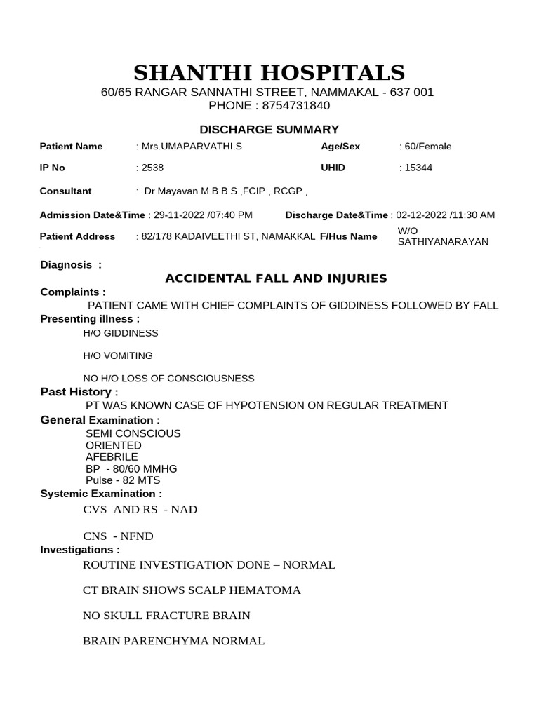 Accidental Fall and Injuries | PDF