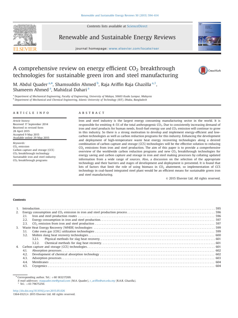 Review of CO2 Reduction in Steel Industry | PDF | Steelmaking | Coke (Fuel)