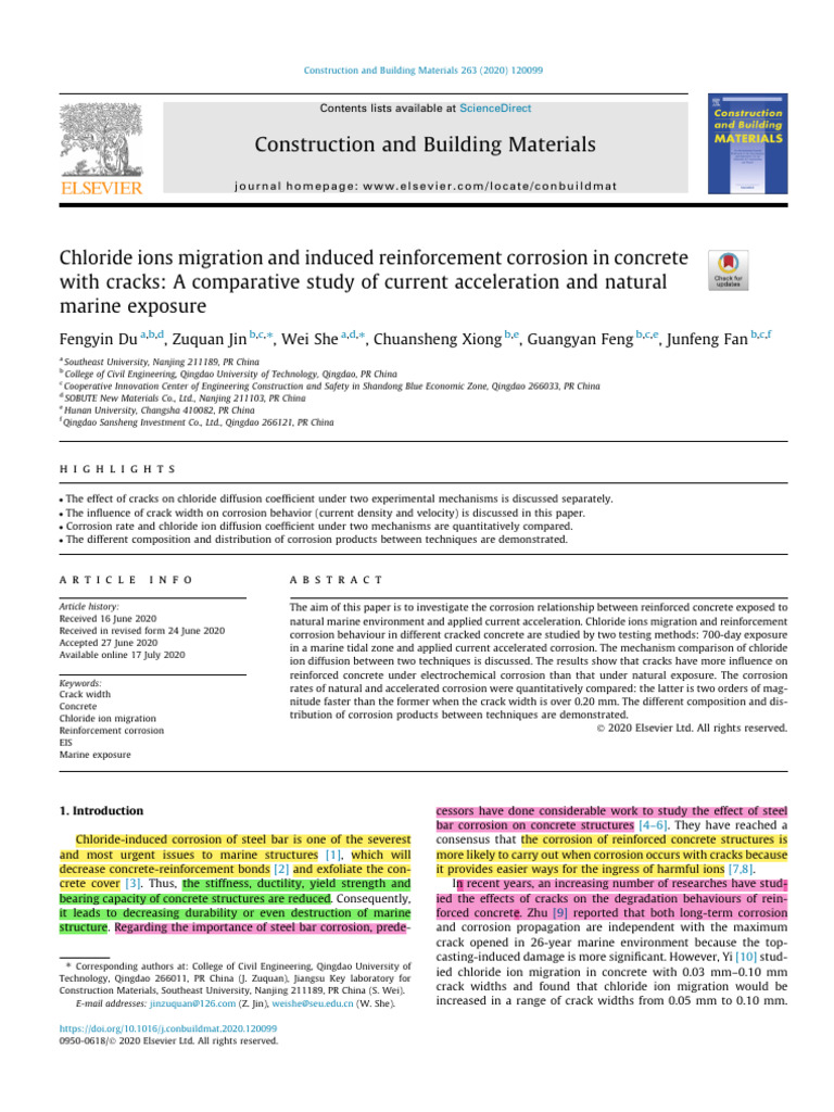 Chloride Ion Migration in Cracked Concrete | PDF | Corrosion | Concrete