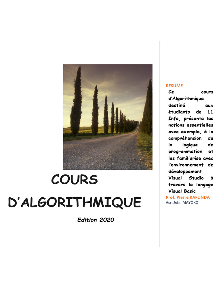 Cours d'Algorithmique en Visual Basic | PDF | Variable (informatique ...
