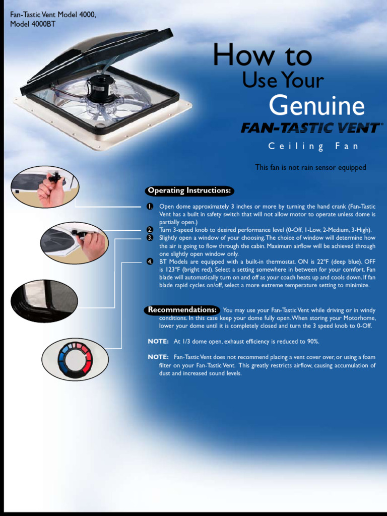 Fantastic Fan Model - 4000BT - RV | PDF | Thermostat | Manufactured Goods