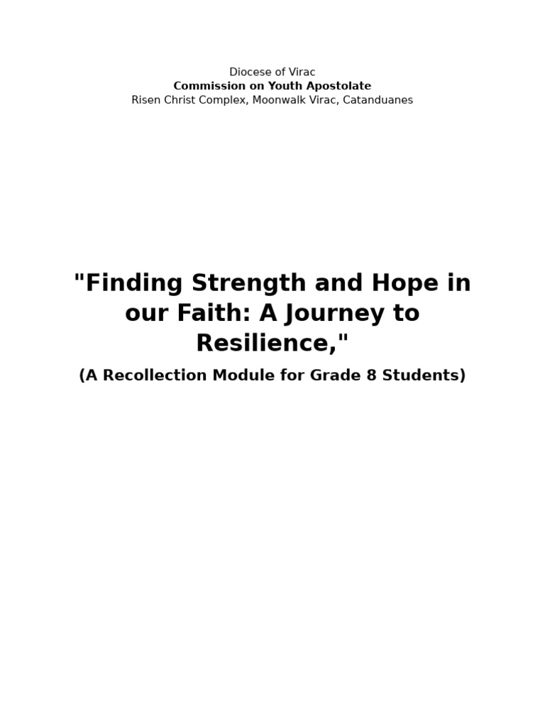 Grade 8 Recollection: Faith and Resilience | PDF | Psychological ...