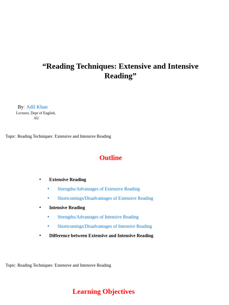 Extensive vs Intensive Reading Techniques | PDF | Vocabulary | Learning