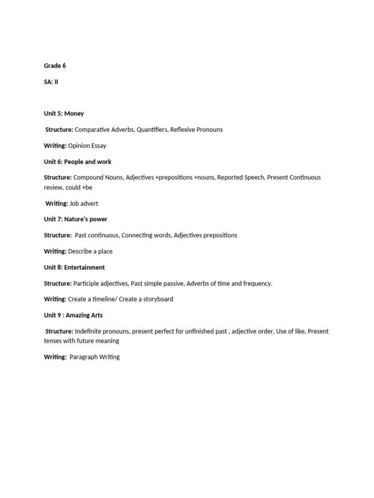 Grade 6 English Units Overview | PDF