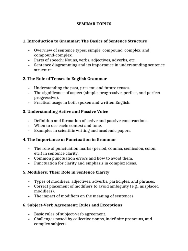 Essential Grammar Seminar Topics | PDF | Verb | Linguistic Morphology