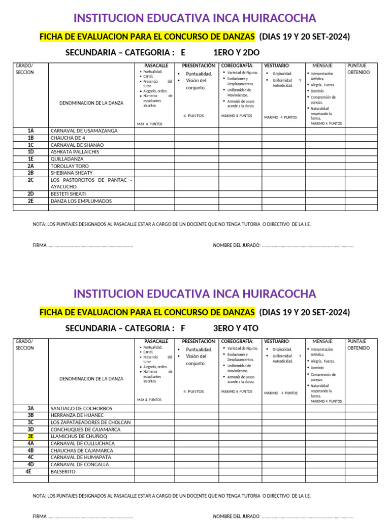 Ficha de Evaluacion de Danzas 22 | PDF