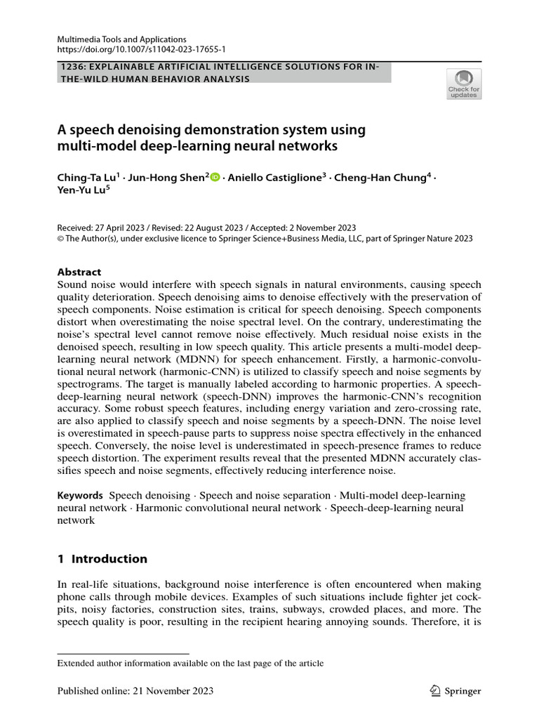 Multi-Model Deep Learning for Speech Denoising | PDF | Deep Learning ...