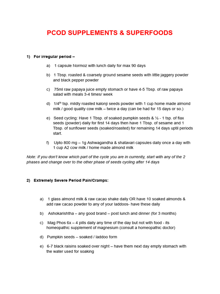 PCOD Supplements and Remedies Guide | PDF | Foods