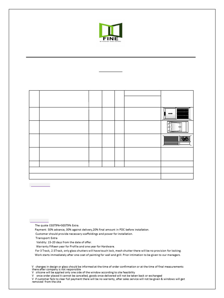 UPVC Windows Quotation for Sanjay | PDF | Window | Secondary Sector Of ...